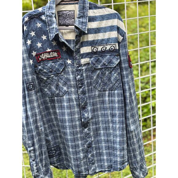 AFFLICTION MEN'S BUTTON DOWN SHIRT AMERICAN BRAVE EMBROIDERED BIKER XL - Picture 1 of 6